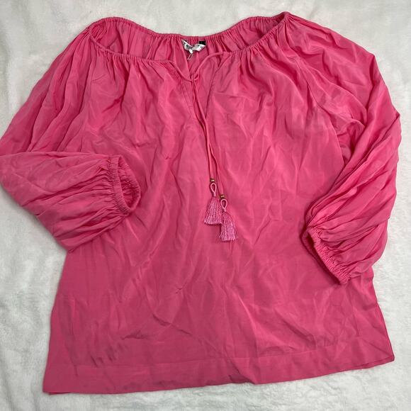 Trina Turk Sandia Top Candy Pink V-Neck Tie Front Blouse XS - Picture 3 of 10